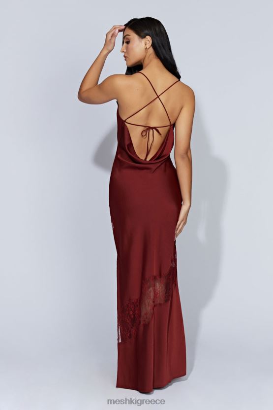 Meshki Chandra Lace Detail Satin Maxi Dress Cherry Chocolate Clothing JJN40N85 - Κάντε κλικ στην εικόνα για κλείσιμο