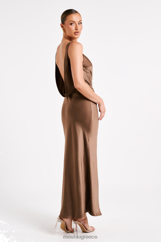 Meshki Gemima Satin Maxi Dress With Split Mocha Clothing JJN40N2