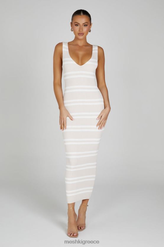 Meshki Henrietta Stripe Knit Maxi Dress Nude/White Clothing JJN40N100