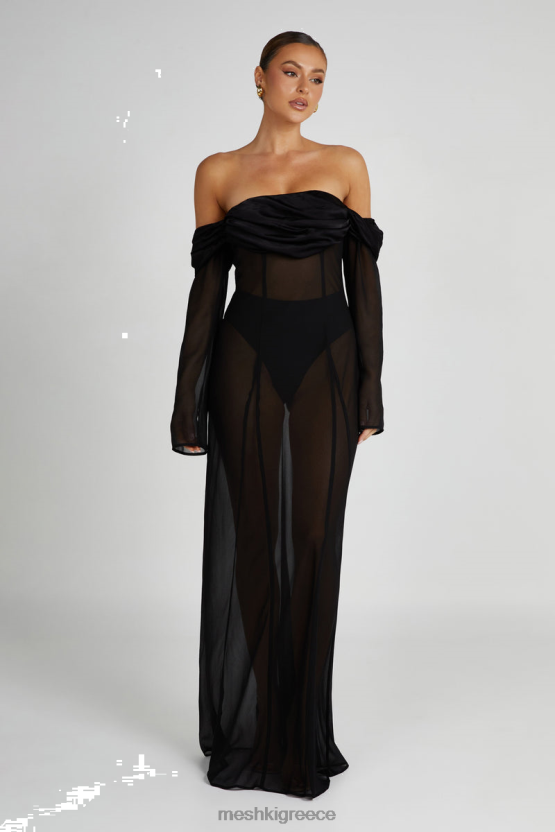 Meshki Ivanna Off Shoulder Chiffon Maxi Dress Black Clothing JJN40N55 - Κάντε κλικ στην εικόνα για κλείσιμο