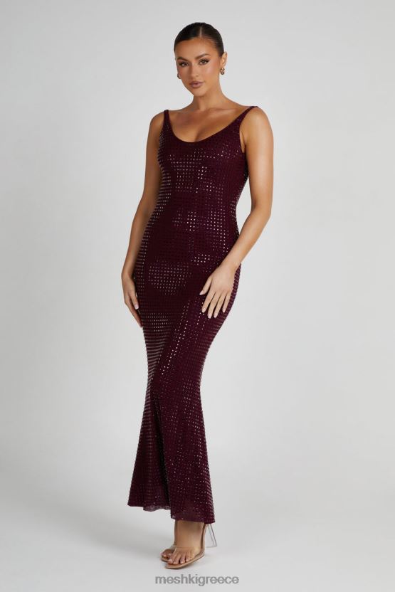 Meshki Pam Square Diamante Maxi Dress Berry Clothing JJN40N128