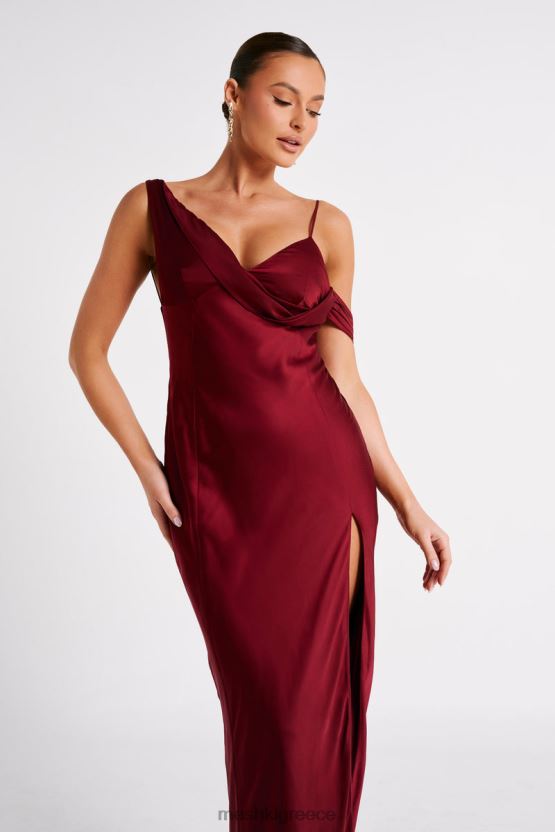 Meshki Soleil Satin Off Shoulder Maxi Dress Berry Clothing JJN40N28