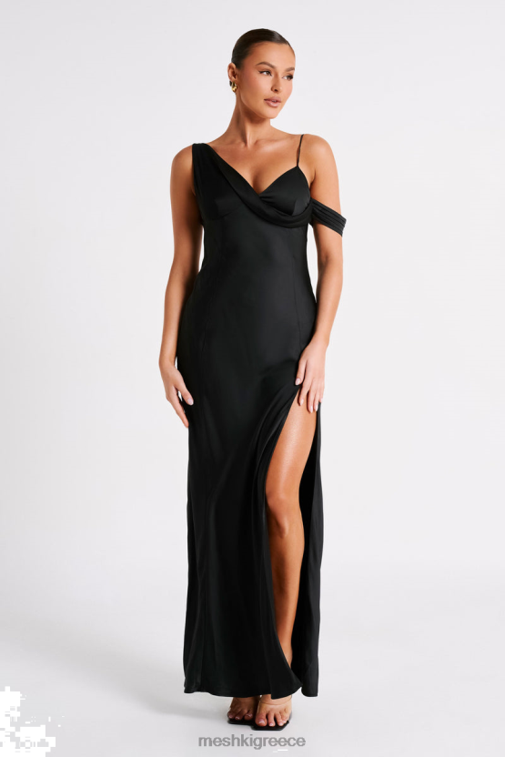 Meshki Soleil Satin Off Shoulder Maxi Dress Black Clothing JJN40N35