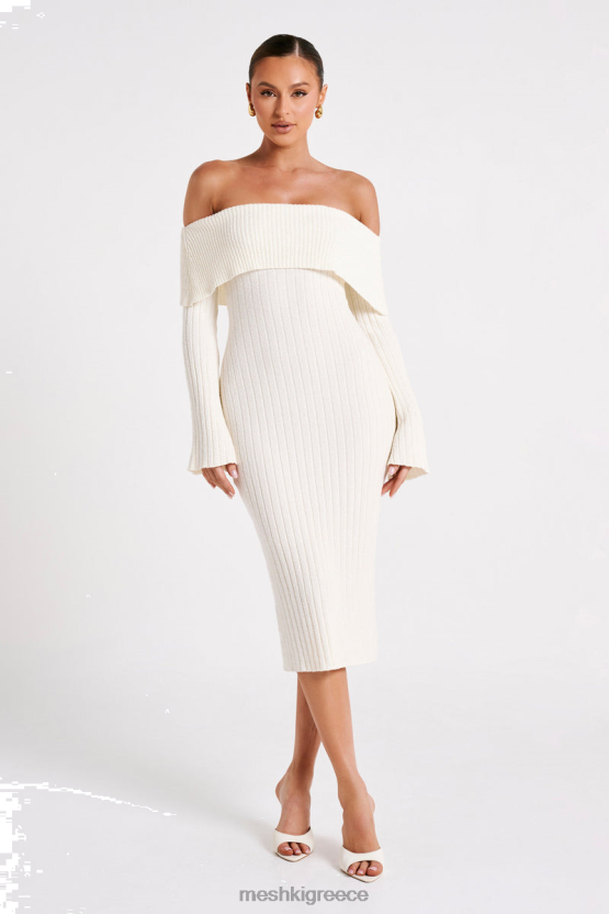 Meshki Stefania Off Shoulder Knit Dress White Clothing JJN40N79 - Κάντε κλικ στην εικόνα για κλείσιμο