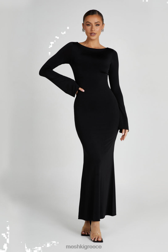 Meshki Tarna Slinky Fishtail Maxi Dress Black Clothing JJN40N56 - Κάντε κλικ στην εικόνα για κλείσιμο