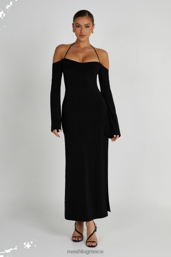 Meshki Tia Slinky Off Shoulder Maxi Dress Black Clothing JJN40N89