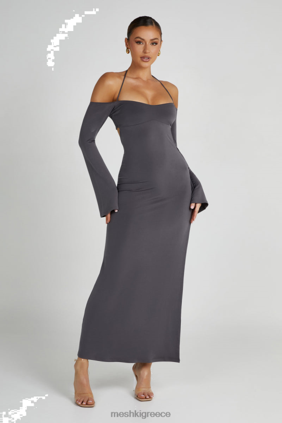 Meshki Tia Slinky Off Shoulder Maxi Dress Charcoal Clothing JJN40N99 - Κάντε κλικ στην εικόνα για κλείσιμο