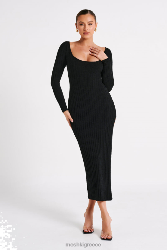 Meshki Zinnia Knit Maxi Dress With Split Black Clothing JJN40N64