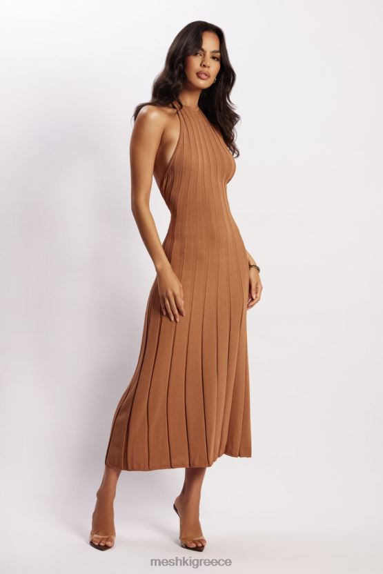 Meshki Adrienne Halter Neck Midi Dress Tan Clothing JJN40N114