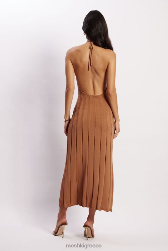 Meshki Adrienne Halter Neck Midi Dress Tan Clothing JJN40N114