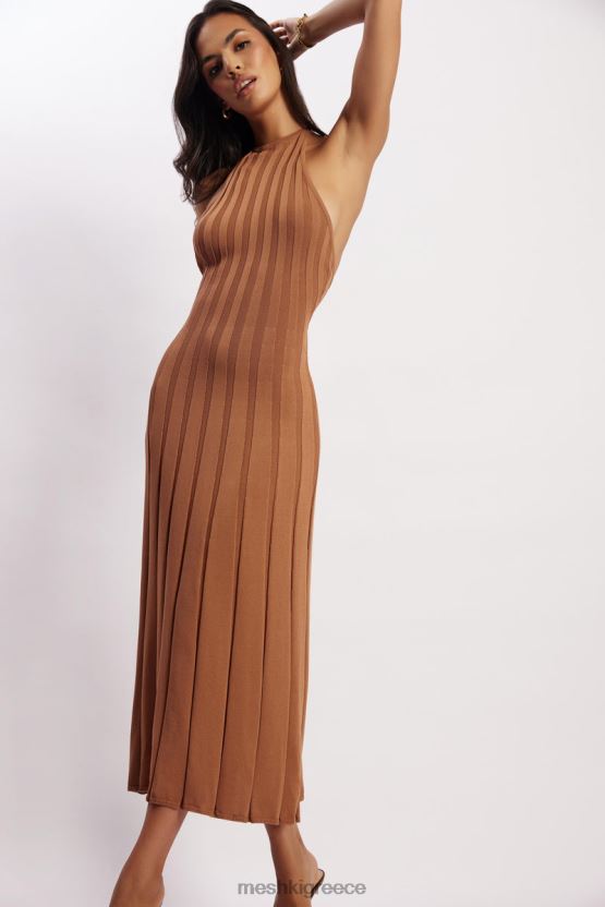 Meshki Adrienne Halter Neck Midi Dress Tan Clothing JJN40N114