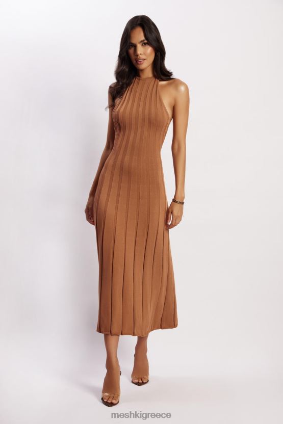 Meshki Adrienne Halter Neck Midi Dress Tan Clothing JJN40N114