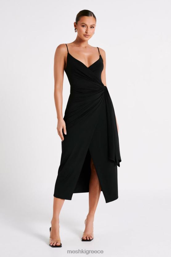 Meshki Caroline Draped Wrap Midi Dress Black Clothing JJN40N109