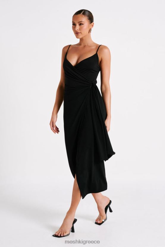 Meshki Caroline Draped Wrap Midi Dress Black Clothing JJN40N109