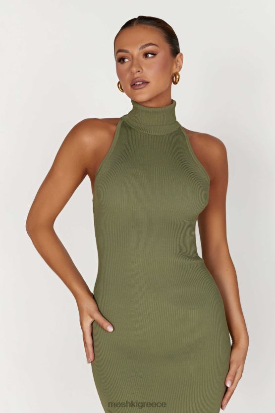 Meshki Connie Turtleneck Knit Midi Dress Olive Clothing JJN40N63