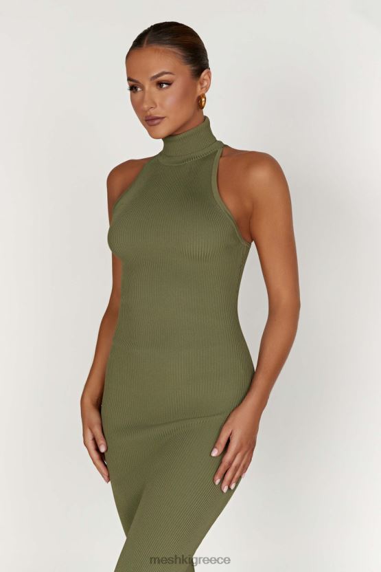 Meshki Connie Turtleneck Knit Midi Dress Olive Clothing JJN40N63