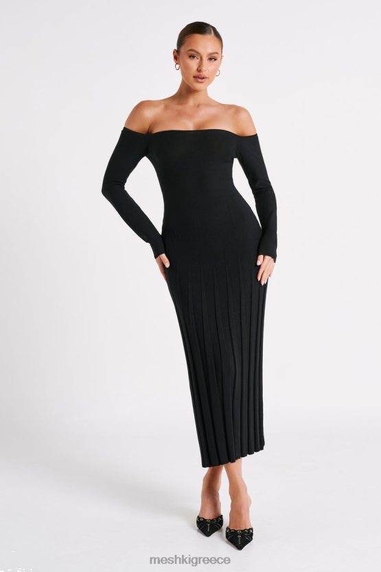 Meshki Emmeline Long Sleeve Rib Knit Midi Dress Black Clothing JJN40N94