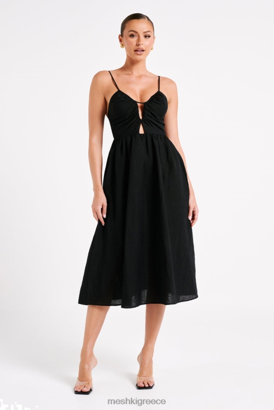 Meshki Magdelena Cut Out Linen Midi Dress Black Clothing JJN40N18 - Κάντε κλικ στην εικόνα για κλείσιμο