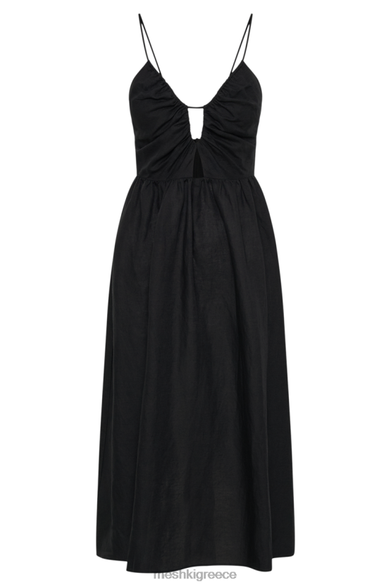 Meshki Magdelena Cut Out Linen Midi Dress Black Clothing JJN40N18