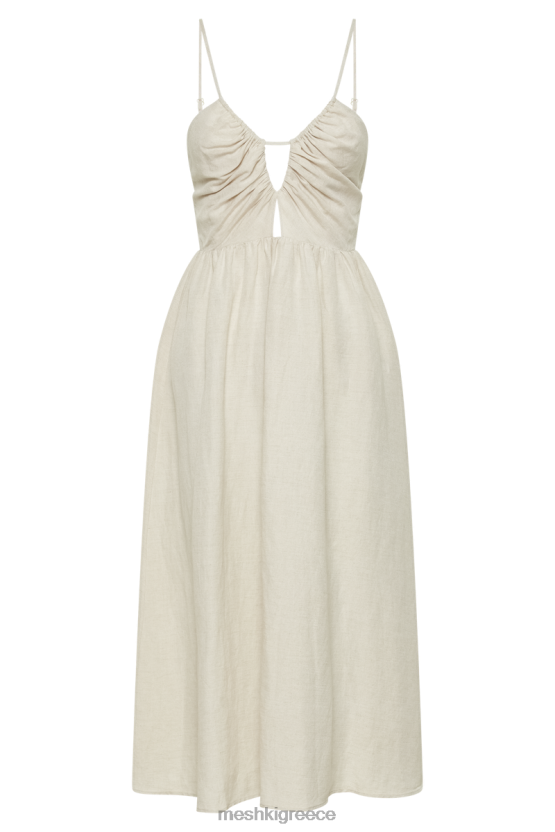 Meshki Magdelena Cut Out Linen Midi Dress Natural Clothing JJN40N19