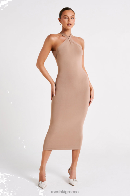 Meshki Sarai Halter Neck Knit Midi Dress Wheat Clothing JJN40N47 - Κάντε κλικ στην εικόνα για κλείσιμο