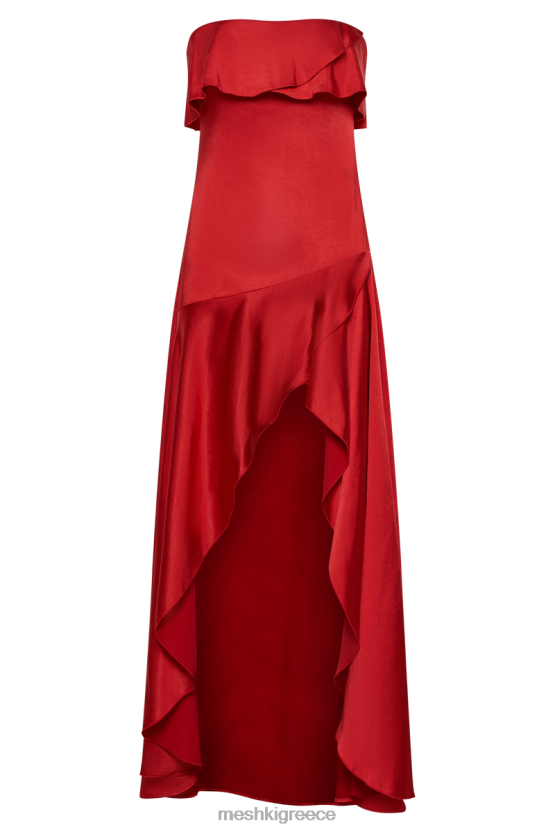 Meshki Sulianna Strapless Ruffle Midi Dress Vermilion Red Clothing JJN40N1