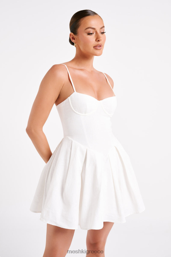 Meshki Dorinda Pleated Linen Mini Dress White Clothing JJN40N4 - Κάντε κλικ στην εικόνα για κλείσιμο