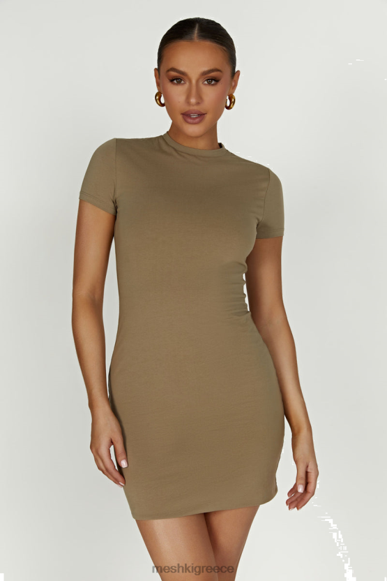 Meshki Halston Short Sleeve Mini Dress Olive Clothing JJN40N61 - Κάντε κλικ στην εικόνα για κλείσιμο