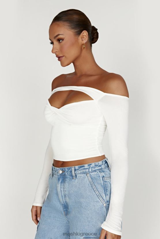 Meshki μακρυμάνικο μπλουζάκι ceri off shoulder άσπρο είδη ένδυσης JJN40N934