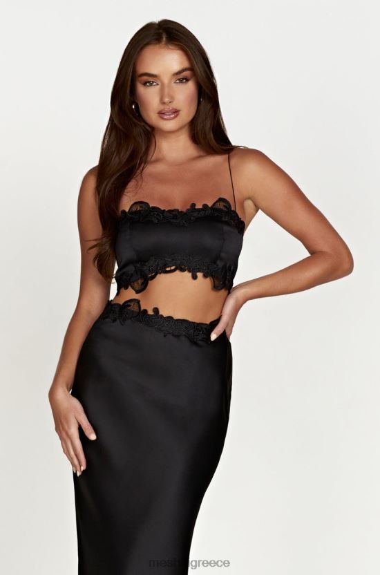 Meshki anika micro crop top με δαντέλα μαύρος είδη ένδυσης JJN40N1033