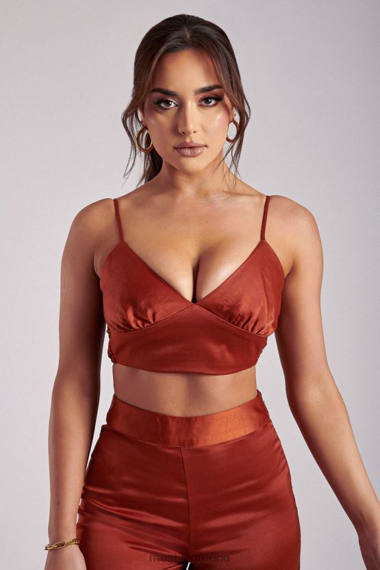 Meshki ashley satin crop top χαλκός είδη ένδυσης JJN40N1204