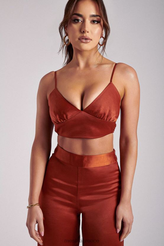 Meshki ashley satin crop top χαλκός είδη ένδυσης JJN40N1204