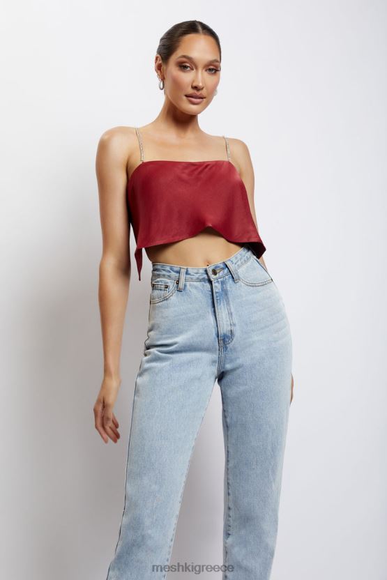 Meshki crop top dayana σε ευθεία κοπή κρασί είδη ένδυσης JJN40N1173