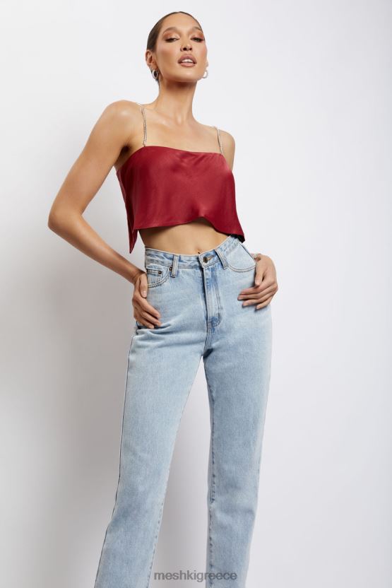 Meshki crop top dayana σε ευθεία κοπή κρασί είδη ένδυσης JJN40N1173