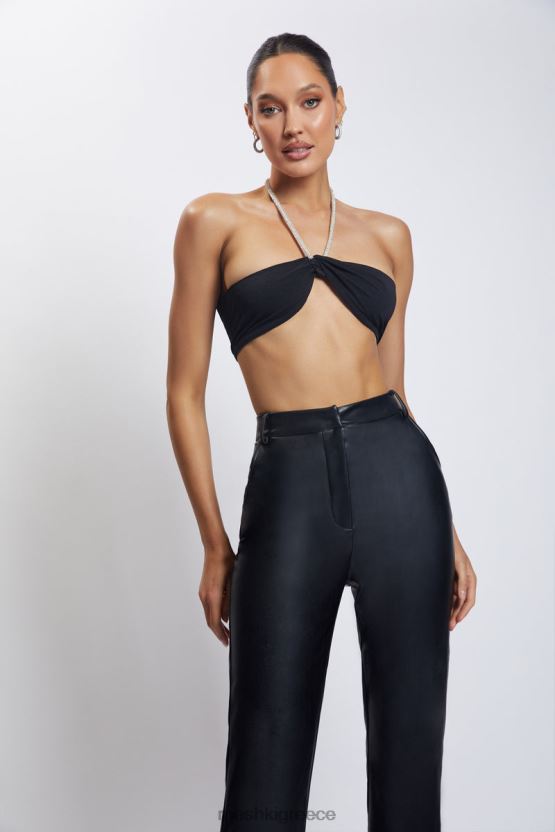 Meshki crop top λαιμό halter αλυσίδας lea diamante μαύρος είδη ένδυσης JJN40N1132