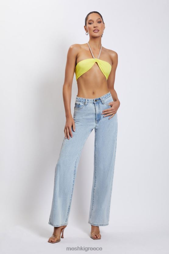 Meshki crop top λαιμό halter αλυσίδας lea diamante κίτρινος είδη ένδυσης JJN40N1142