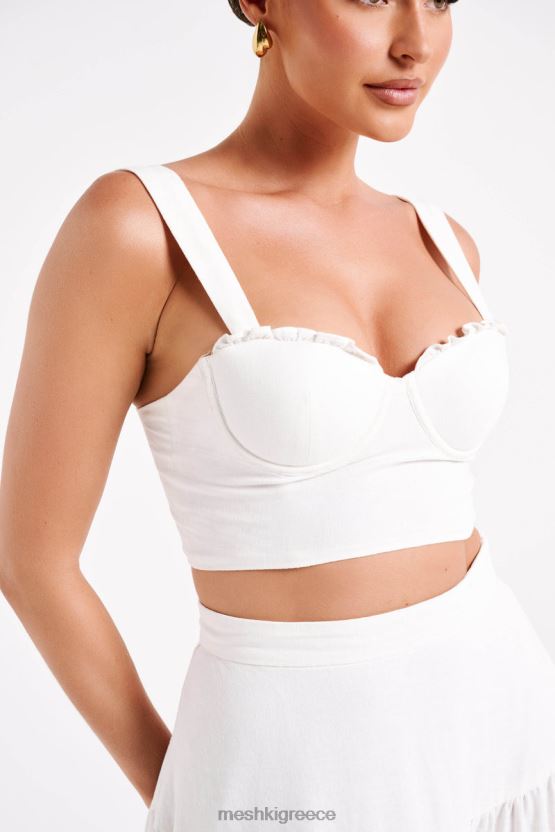 Meshki λινό crop top με φλιτζάνια hilaria άσπρο είδη ένδυσης JJN40N757