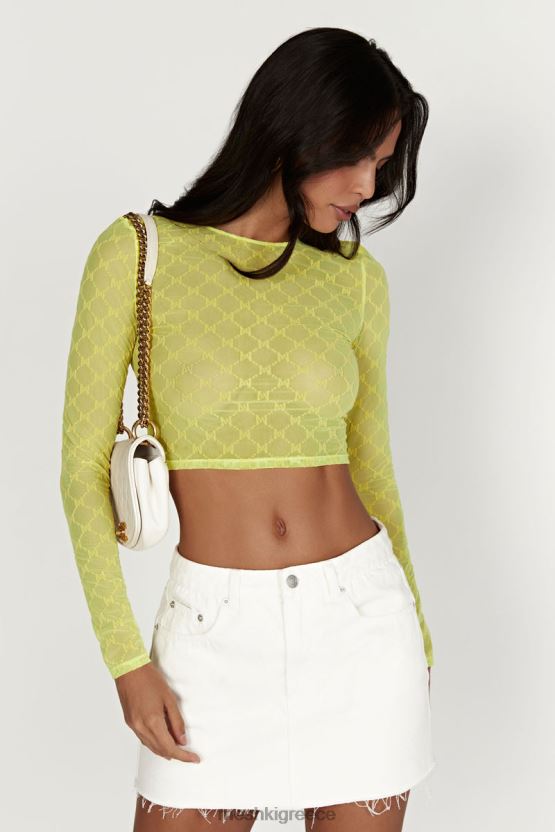 Meshki crop top από διχτυωτό μονόγραμμα letitia φρέσκο ​​πράσινο είδη ένδυσης JJN40N1217