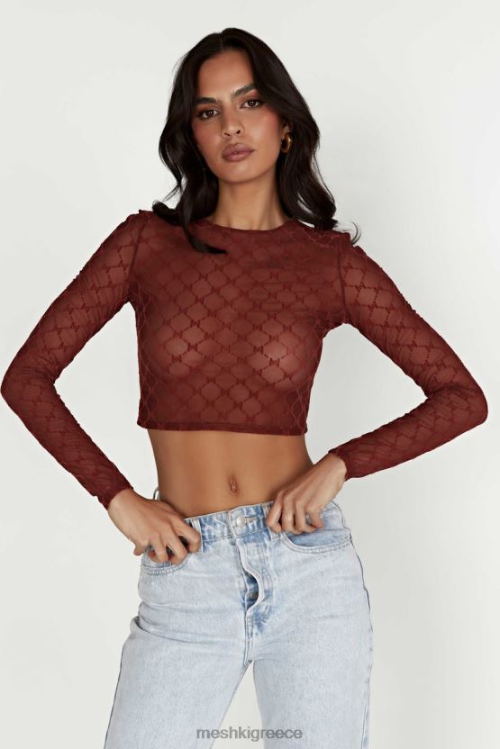 Meshki crop top από διχτυωτό μονόγραμμα letitia σοκολάτα κεράσι είδη ένδυσης JJN40N1218