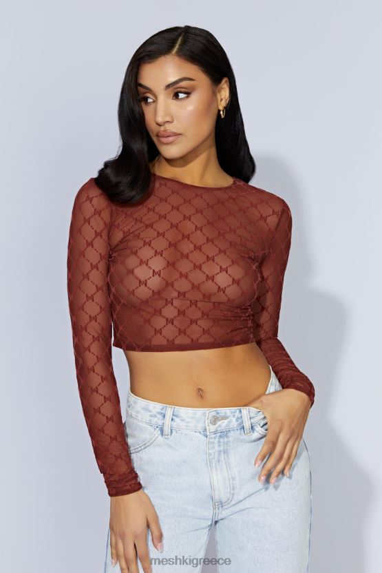 Meshki crop top από διχτυωτό μονόγραμμα letitia σοκολάτα κεράσι είδη ένδυσης JJN40N1218