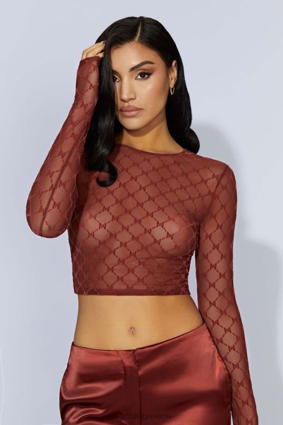 Meshki crop top από διχτυωτό μονόγραμμα letitia σοκολάτα κεράσι είδη ένδυσης JJN40N1218