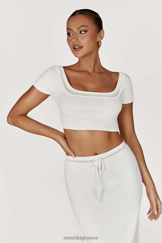 Meshki πλεκτό crop top penelope pointelle άσπρο είδη ένδυσης JJN40N904