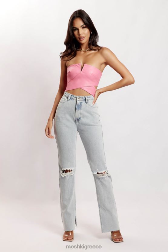 Meshki crop top από ψεύτικο δέρμα perrie ροζ είδη ένδυσης JJN40N1171