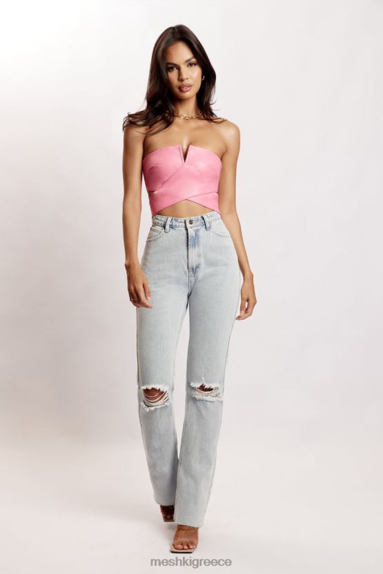 Meshki crop top από ψεύτικο δέρμα perrie ροζ είδη ένδυσης JJN40N1171