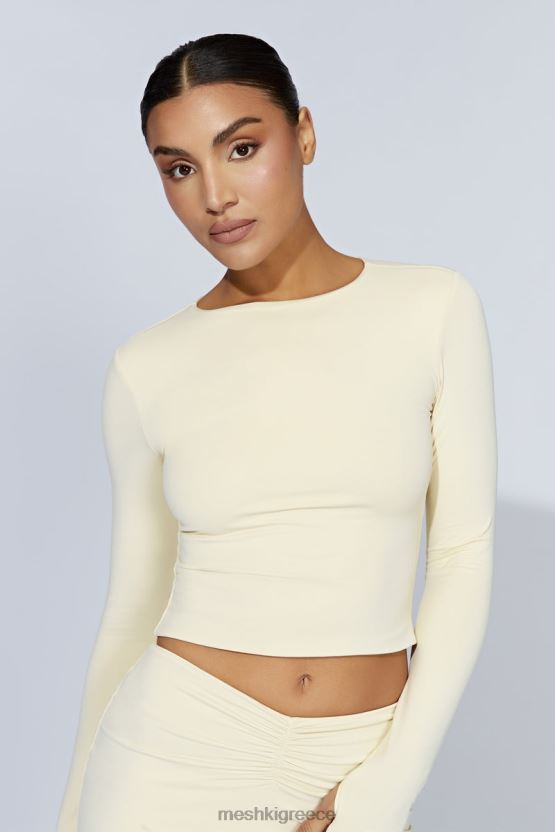 Meshki estelle μακρυμάνικο crop top κρέμα είδη ένδυσης JJN40N1067