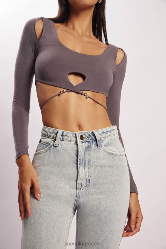 Meshki μακρυμάνικο jessie κομμένο crop top ξυλάνθρακας είδη ένδυσης JJN40N1134