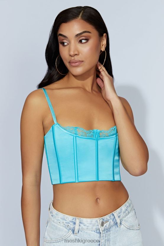 Meshki lake lace cami crop top ακουαμαρίνης είδη ένδυσης JJN40N1048