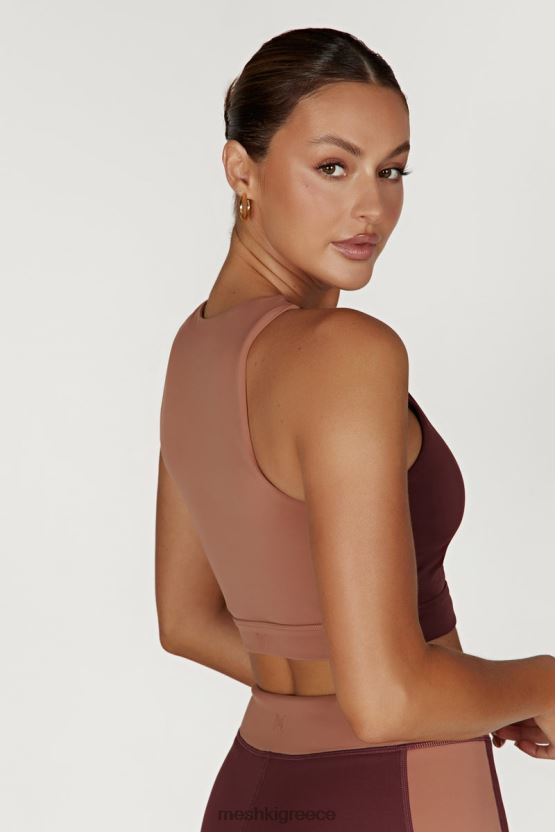 Meshki lori δίχρωμη ρόπαλα crop top μαόνι / μαύρισμα είδη ένδυσης JJN40N1094