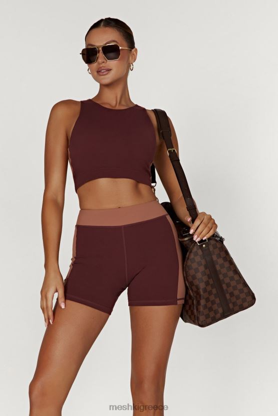 Meshki lori δίχρωμη ρόπαλα crop top μαόνι / μαύρισμα είδη ένδυσης JJN40N1094