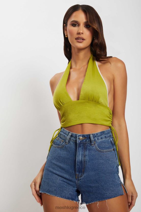 Meshki mollie satin ruched halter crop πράσινος είδη ένδυσης JJN40N1202